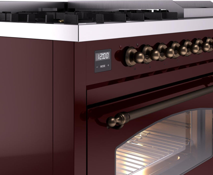 ILVE Nostalgie II 48" Dual Fuel Liquid Propane Range, Burgundy, Bronze Trim ILVE UP48FNMPBUBLP ILVE