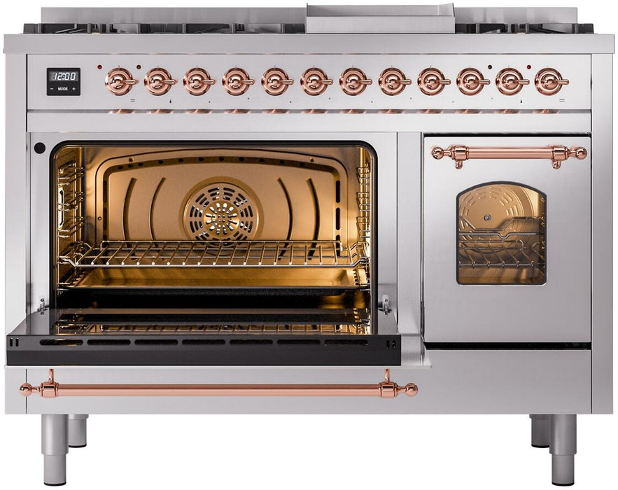 ILVE Nostalgie II 48" Dual Fuel Natural Gas Range, Stainless Steel, Copper Trim UP48FNMPSSP