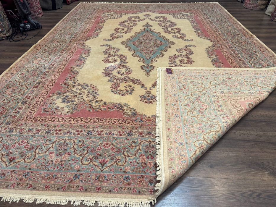 10x14 Karastan Kirman Rug #784 Pastel Ivory Kirman Medallion, Wool Antique Original 700 Series