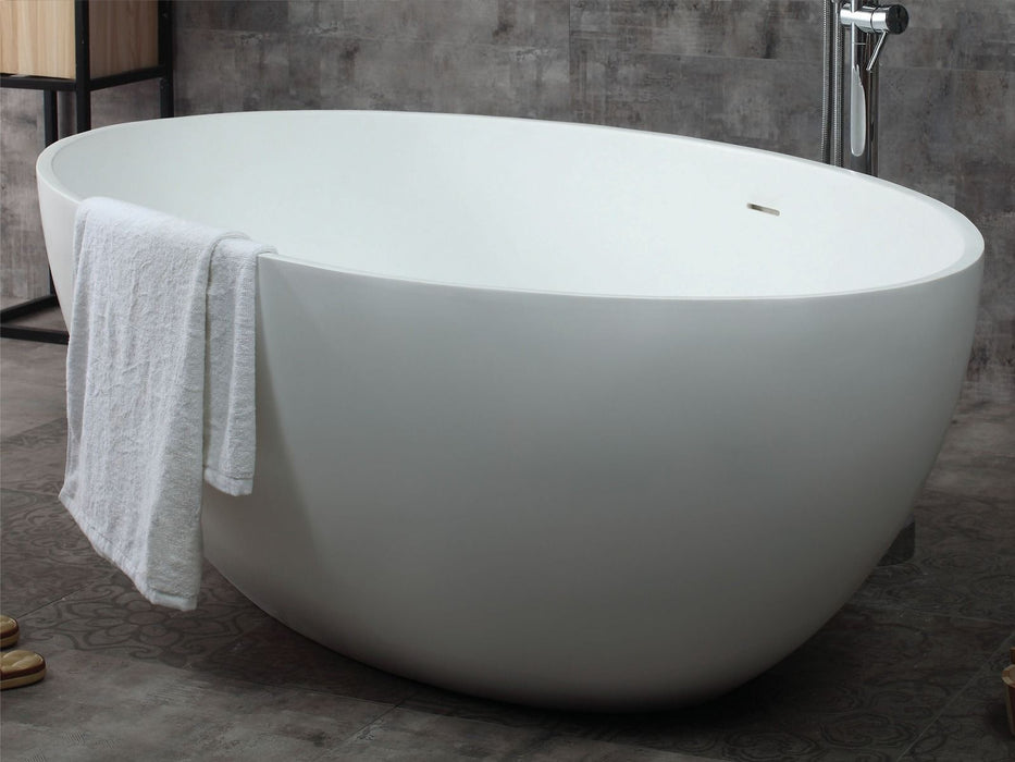 ALFI brand 67" White Oval Solid Surface Smooth Resin Soaking Bathtub AB9941