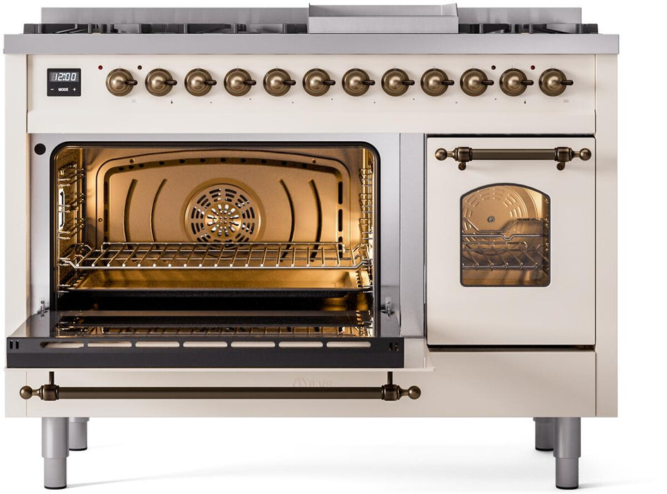 ILVE Nostalgie II 48" Dual Fuel Liquid Propane Range, Antique White, Bronze Trim UP48FNMPAWBLP ILVE