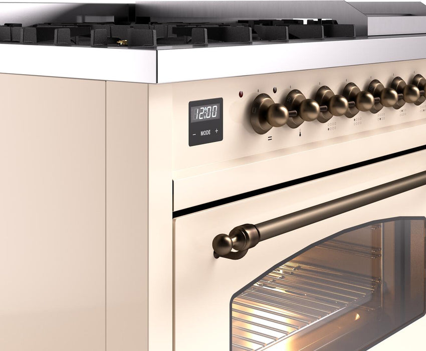 ILVE Nostalgie II 48" Dual Fuel Liquid Propane Range, Antique White, Bronze Trim UP48FNMPAWBLP ILVE