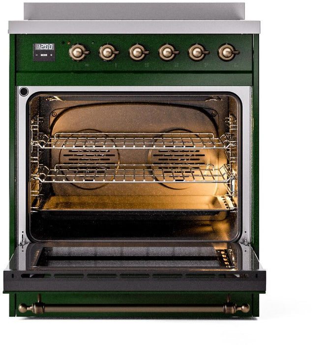 ILVE Nostalgie II 30" Electric Range, Emerald Green, Bronze Trim UPI304NMPEGB ILVE