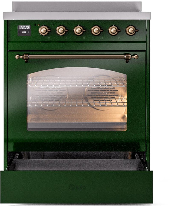 ILVE Nostalgie II 30" Electric Range, Emerald Green, Bronze Trim UPI304NMPEGB ILVE