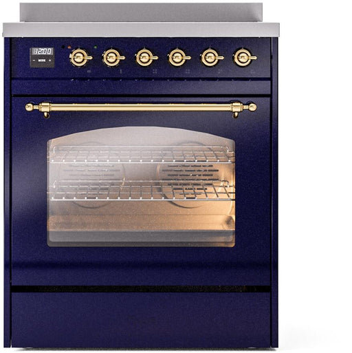 ILVE Nostalgie II 30" Electric Range, Blue, Brass Trim UPI304NMPMBG ILVE