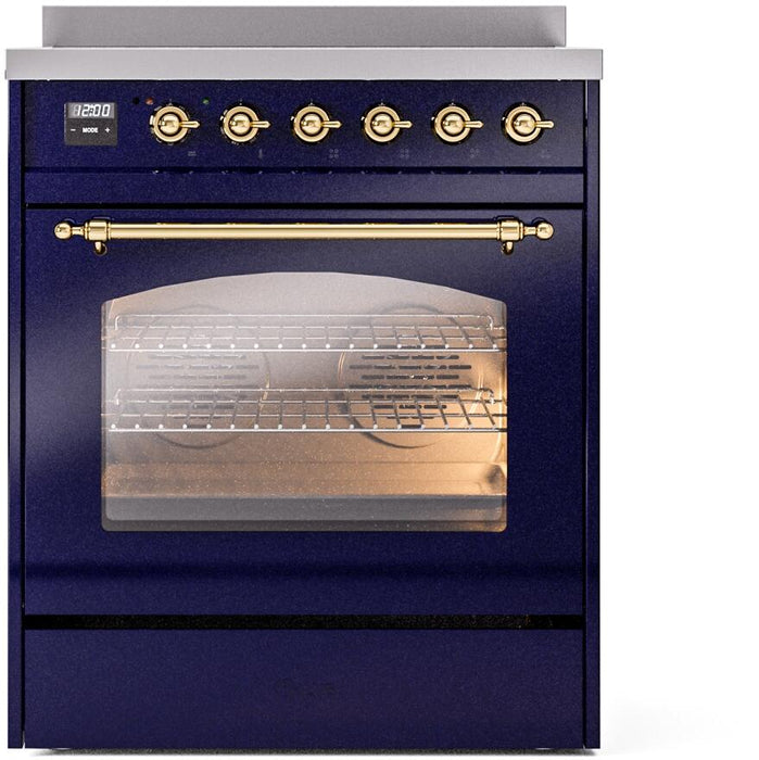 ILVE Nostalgie II 30" Electric Range, Blue, Brass Trim UPI304NMPMBG ILVE