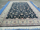 Large Indo Persian Rug 10x14, Wool Hand-Knotted Carpet, Navy Blue Ivory