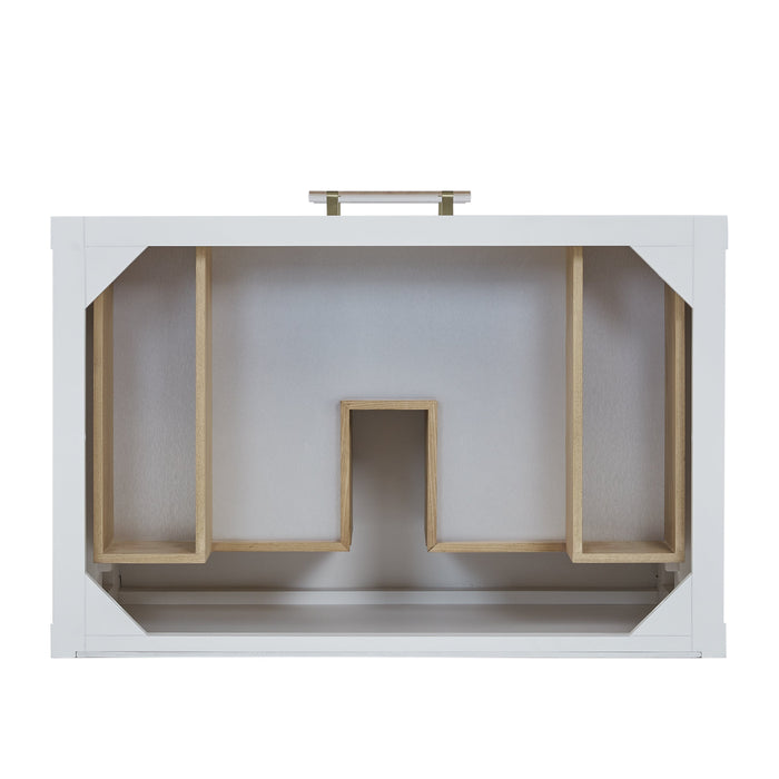 James Martin Olena 36" Single Bathroom Vanity, Polished White and Light Mappa Burl