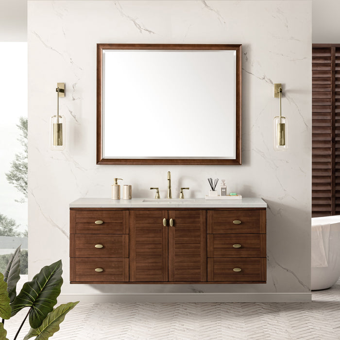 James Martin Amberly 60" Dual Mount Single Bathroom Vanity, Mid-Century Walnut