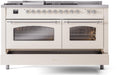 ILVE Nostalgie II 60" Dual Fuel Natural Gas Range, Antique White, Chrome Trim UP60FSNMPAWC ILVE