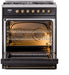 ILVE Nostalgie II 30" Dual Fuel Natural Gas Range, Glossy Black, Bronze Trim UP30NMPBKB - Farmhouse Kitchen and Bath