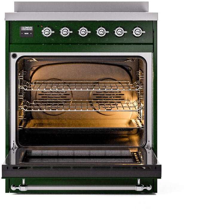 ILVE Nostalgie II 30" Electric Range, Emerald Green, Chrome Trim UPI304NMPEGC ILVE