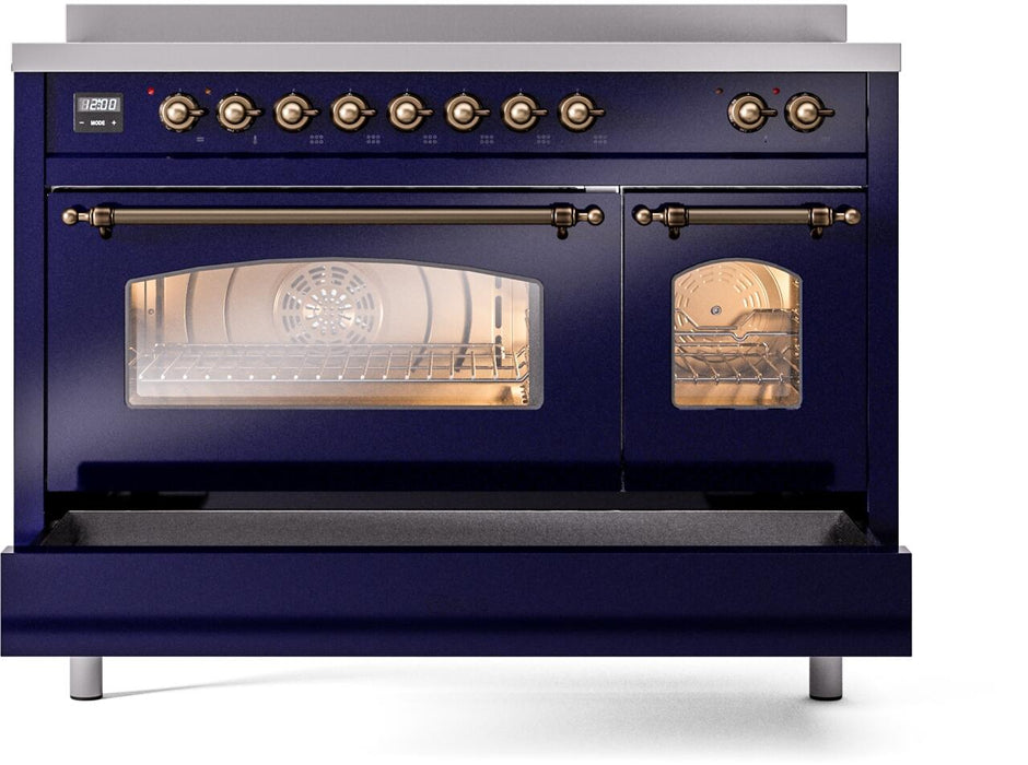 ILVE Nostalgie II 48" Electric Range, Blue, Bronze Trim UPI486NMPMBB ILVE