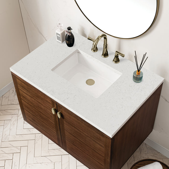 James Martin Amberly 36" Dual Mount Single Bathroom Vanity, Mid-Century Walnut