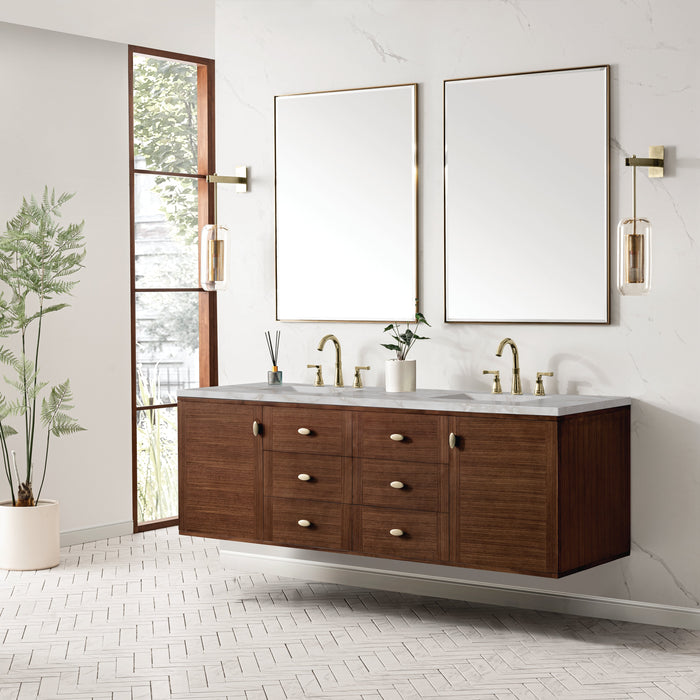 James Martin Amberly 72" Dual Mount Double Bathroom Vanity, Mid-Century Walnut