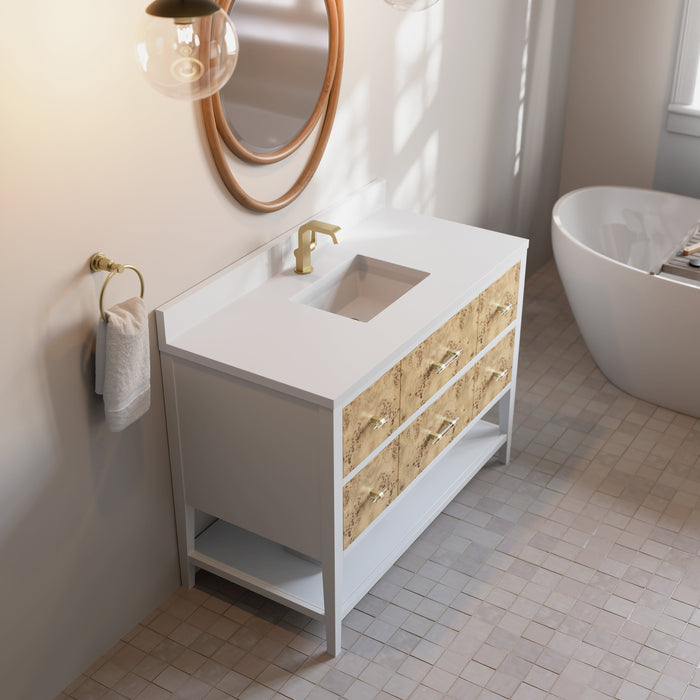 James Martin Olena 48" Single Bathroom Vanity, Polished White and Light Mappa Burl