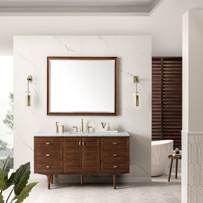James Martin Amberly 60" Dual Mount Single Bathroom Vanity, Mid-Century Walnut