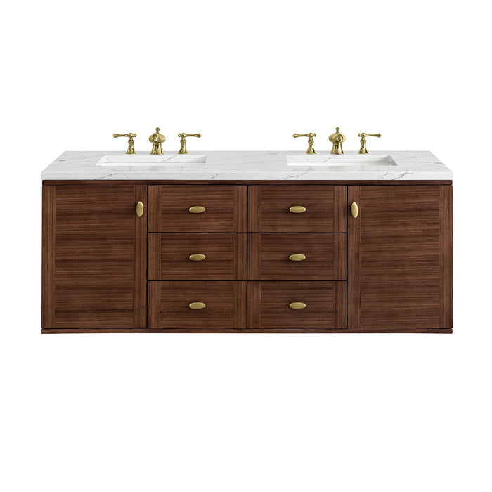 James Martin Amberly 60" Dual Mount Double Bathroom Vanity, Mid-Century Walnut