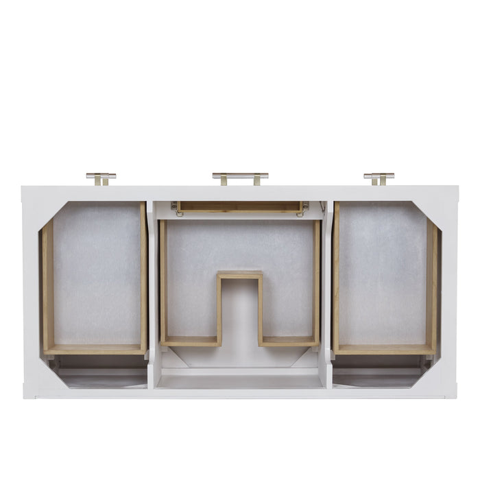 James Martin Olena 48" Single Bathroom Vanity, Polished White and Light Mappa Burl
