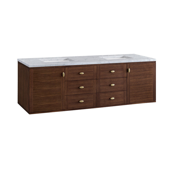 James Martin Amberly 72" Dual Mount Double Bathroom Vanity, Mid-Century Walnut