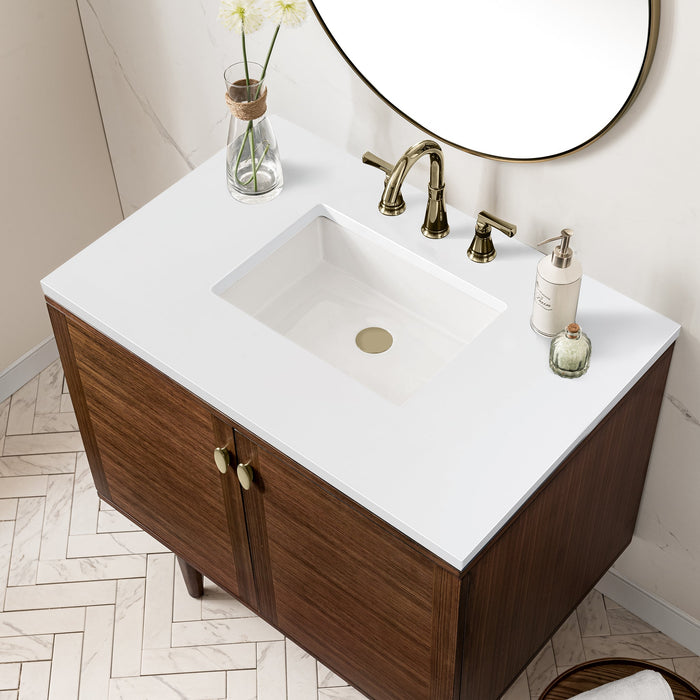 James Martin Amberly 36" Dual Mount Single Bathroom Vanity, Mid-Century Walnut
