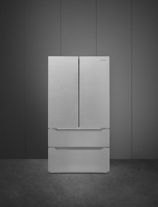 SMEG 36" Freestanding Counter Depth 4 Door French Door Refrigerator , FQ55UFX SMEG