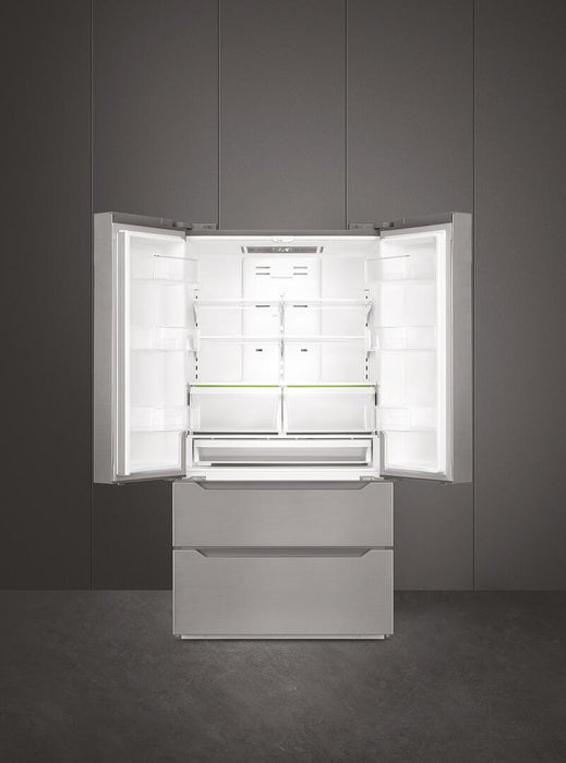 SMEG 36" Freestanding Counter Depth 4 Door French Door Refrigerator , FQ55UFX SMEG