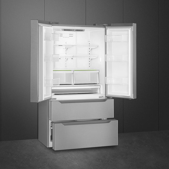 SMEG 36" Freestanding Counter Depth 4 Door French Door Refrigerator , FQ55UFX SMEG