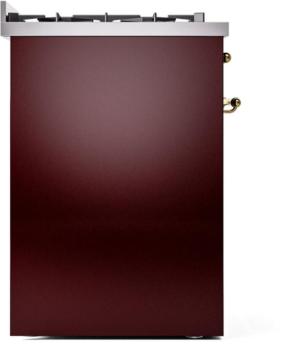 ILVE Nostalgie II 30" Dual Fuel Natural Gas Range, Burgundy, Brass Trim UP30NMPBUG ILVE