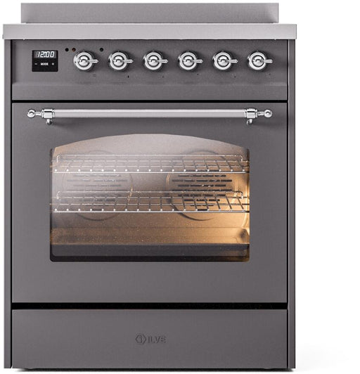 ILVE Nostalgie II 30" Electric Range, Matte Graphite, Chrome Trim UPI304NMPMGC ILVE