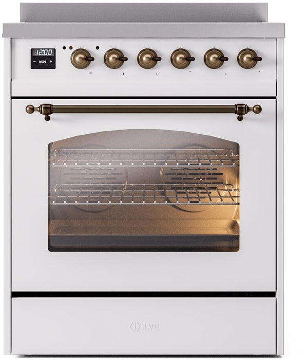 ILVE Nostalgie II 30" Electric Range, White, Bronze Trim UPI304NMPWHB ILVE