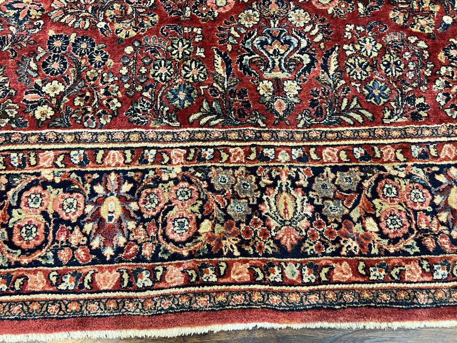 1920s Persian Sarouk Rug 9x12, Red Persian Carpet, High Quality Persian Rug, Allover Floral Pattern, Antique Oriental Rug, Wool Handmade Room Sized