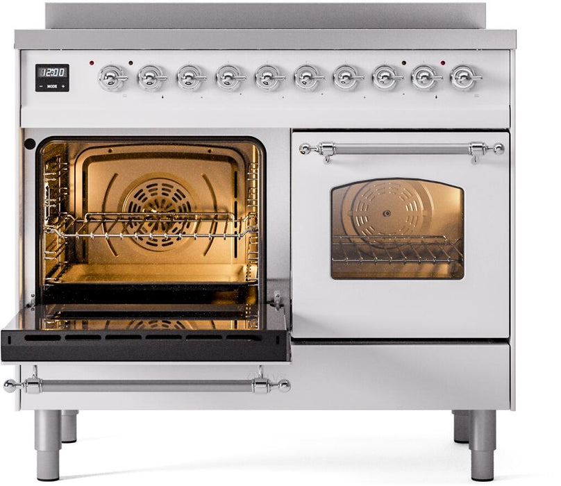 ILVE Nostalgie II 40" Electric Range, White, Chrome Trim UPDI406NMPWHC ILVE