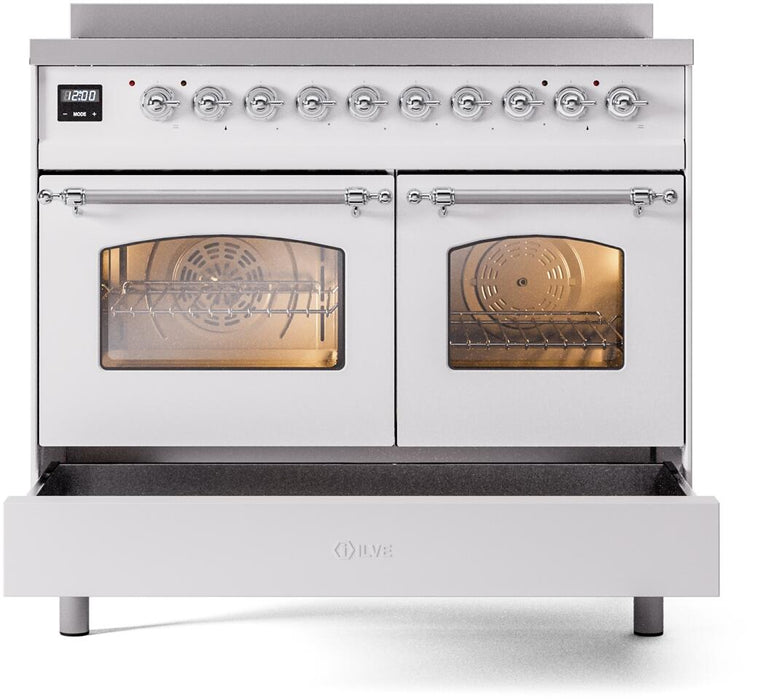 ILVE Nostalgie II 40" Electric Range, White, Chrome Trim UPDI406NMPWHC ILVE