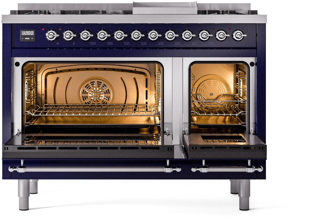 ILVE Nostalgie II 48" Dual Fuel Liquid Propane Range, Blue, Chrome Trim UP48FNMPMBCLP ILVE