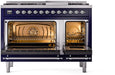 ILVE Nostalgie II 48" Dual Fuel Liquid Propane Range, Blue, Chrome Trim UP48FNMPMBCLP ILVE