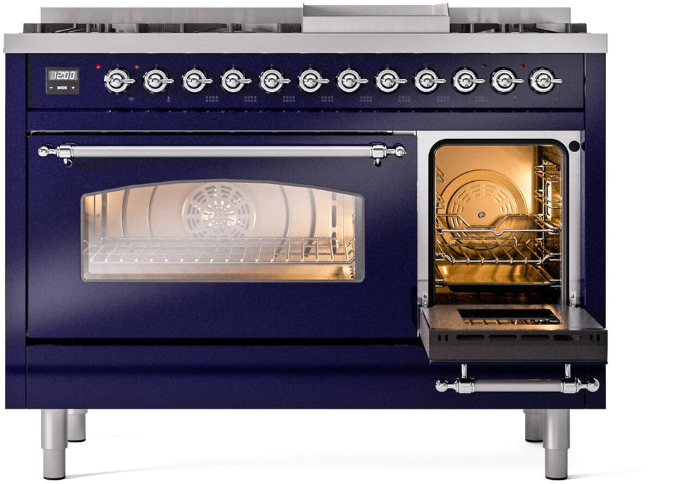 ILVE Nostalgie II 48" Dual Fuel Liquid Propane Range, Blue, Chrome Trim UP48FNMPMBCLP ILVE