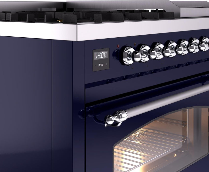 ILVE Nostalgie II 48" Dual Fuel Liquid Propane Range, Blue, Chrome Trim UP48FNMPMBCLP ILVE