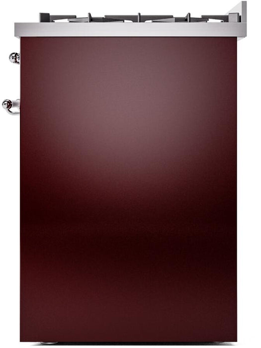 ILVE Nostalgie II 30" Dual Fuel Liquid Propane Range, Burgundy, Chrome Trim UP30NMPBUCLP ILVE