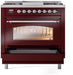 ILVE Nostalgie II 36" Dual Fuel Liquid Propane Range, Burgundy, Chrome Trim UP36FNMPBUCLP ILVE