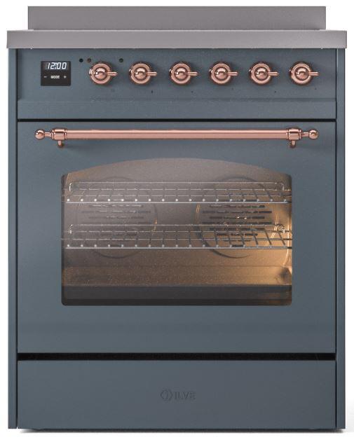 ILVE Nostalgie II 30" Electric Range, Blue Grey, Copper Trim UPI304NMPBGP