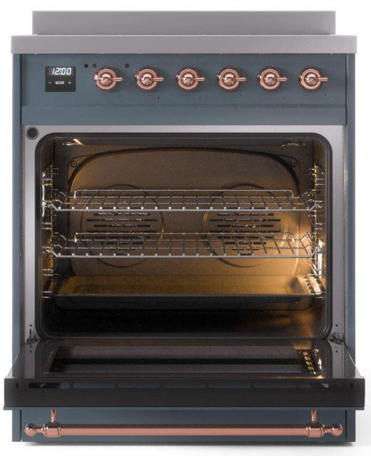 ILVE Nostalgie II 30" Electric Range, Blue Grey, Copper Trim UPI304NMPBGP