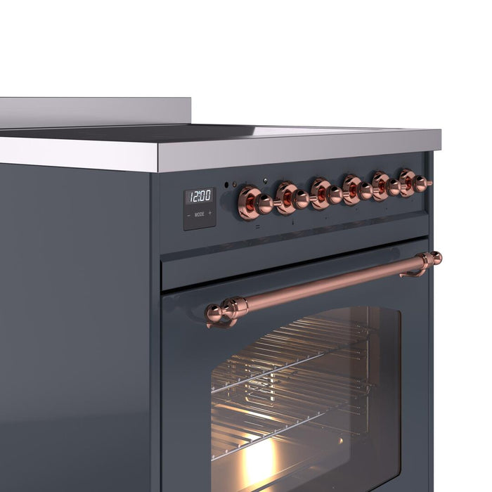 ILVE Nostalgie II 30" Electric Range, Blue Grey, Copper Trim UPI304NMPBGP