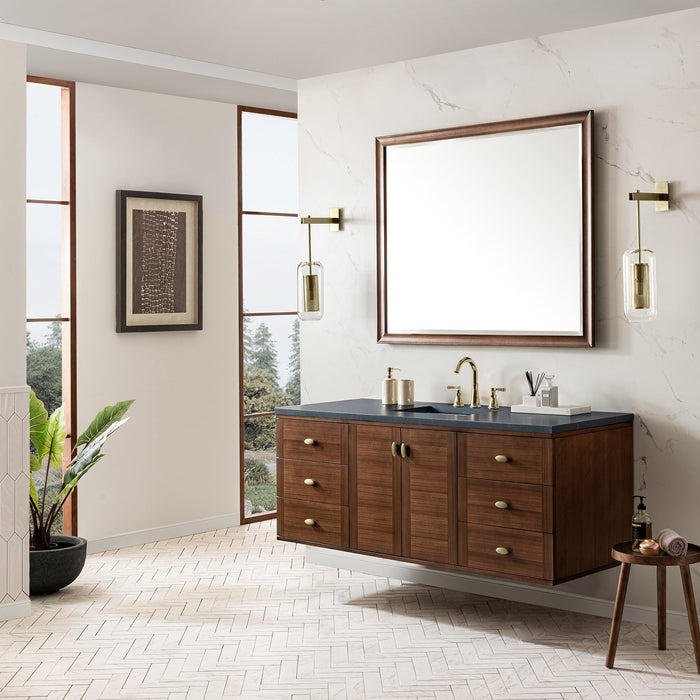 James Martin Amberly 60" Dual Mount Single Bathroom Vanity, Mid-Century Walnut