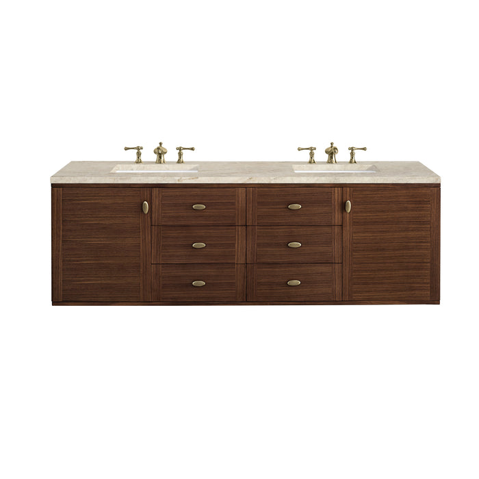 James Martin Amberly 72" Dual Mount Double Bathroom Vanity, Mid-Century Walnut