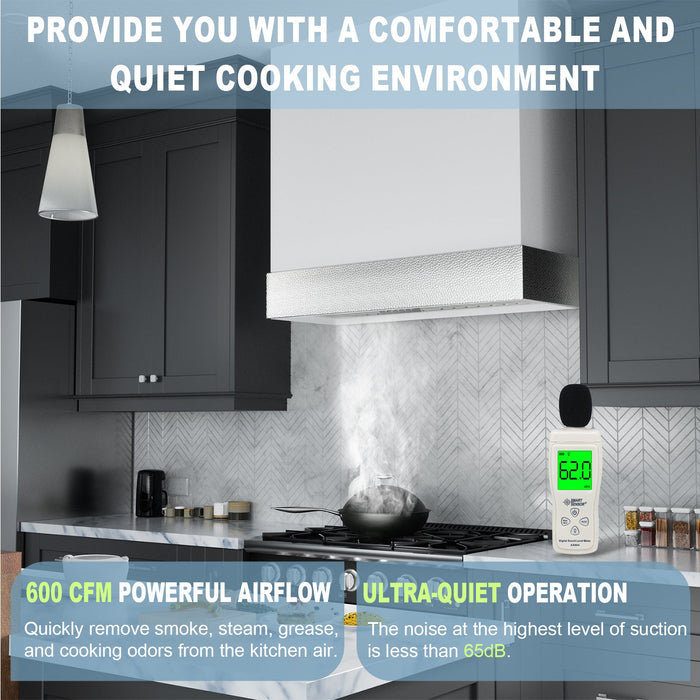 Akicon 30" Stainless Steel Wall Mount Range Hood with 600 CFM Vent Hood — AK-HS30HD-SWN-48