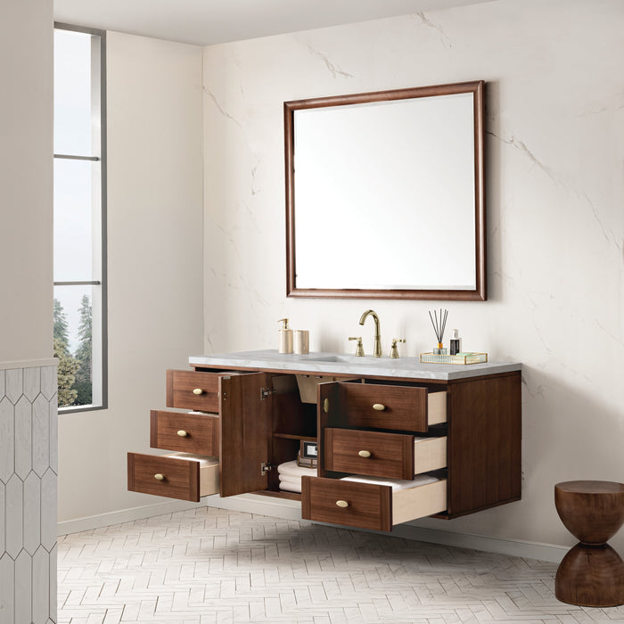 James Martin Amberly 60" Dual Mount Single Bathroom Vanity, Mid-Century Walnut