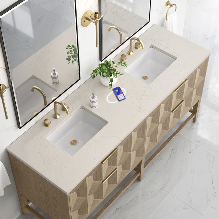 James Martin Emmeline 72" Double Bathroom Vanity, Pebble Oak