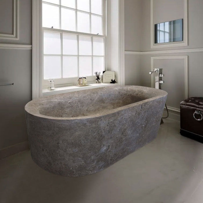 Coffee Brown Natural Stone Oval Shape Hand-Carved Unique Marble Bathtub (W)40" (L)72" (H)22"