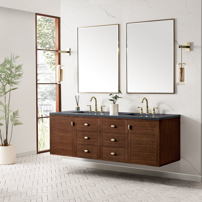 James Martin Amberly 72" Dual Mount Double Bathroom Vanity, Mid-Century Walnut